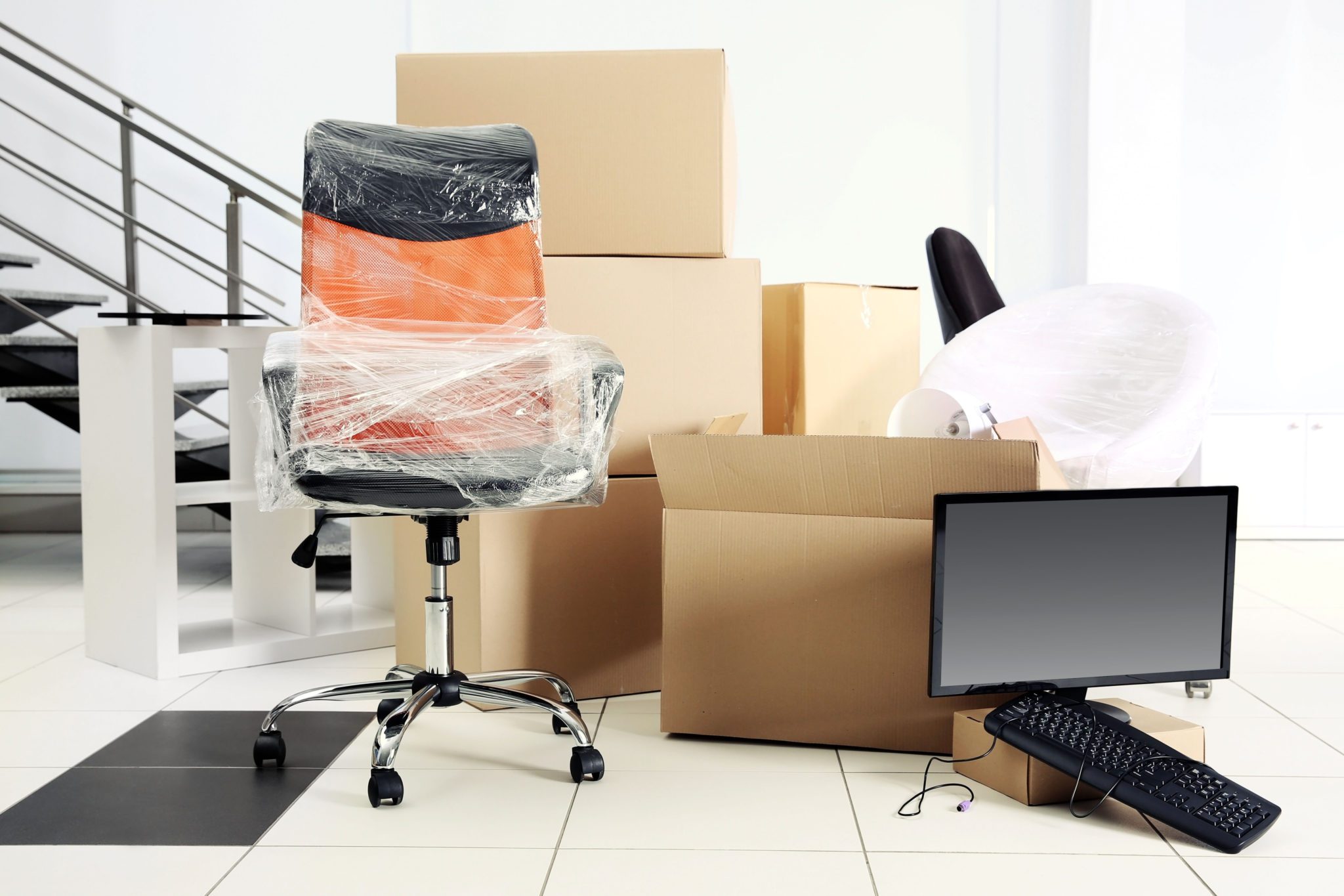Shrink wrapped office chair