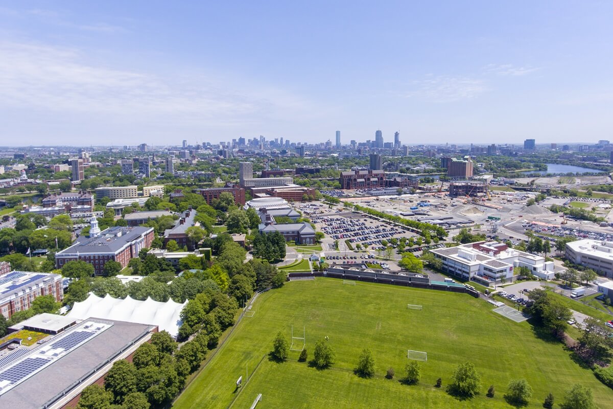 Allston aerial view with Boston skyline at the background, Boston, Massachusetts, USA