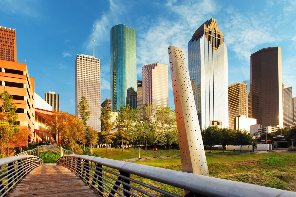Houston Texas USA park and downtown skyline