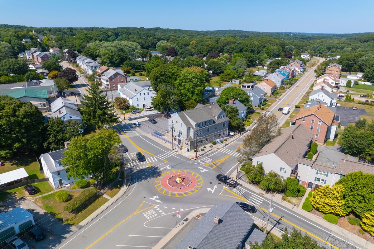 Street at School Street in town of Lincoln Rhode Island