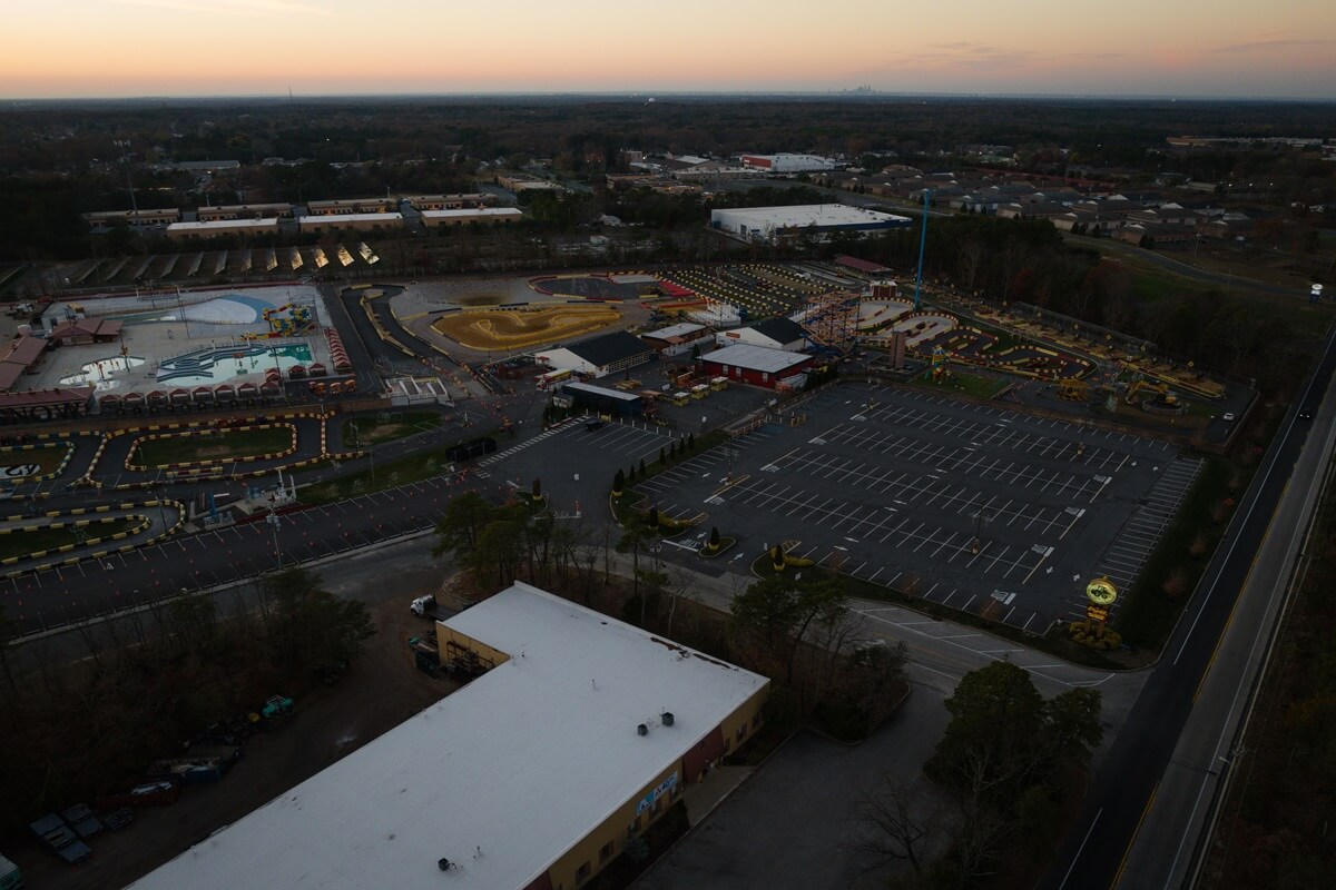 aerial view of the diggerland USA amusement park in Berlin township New Jersey