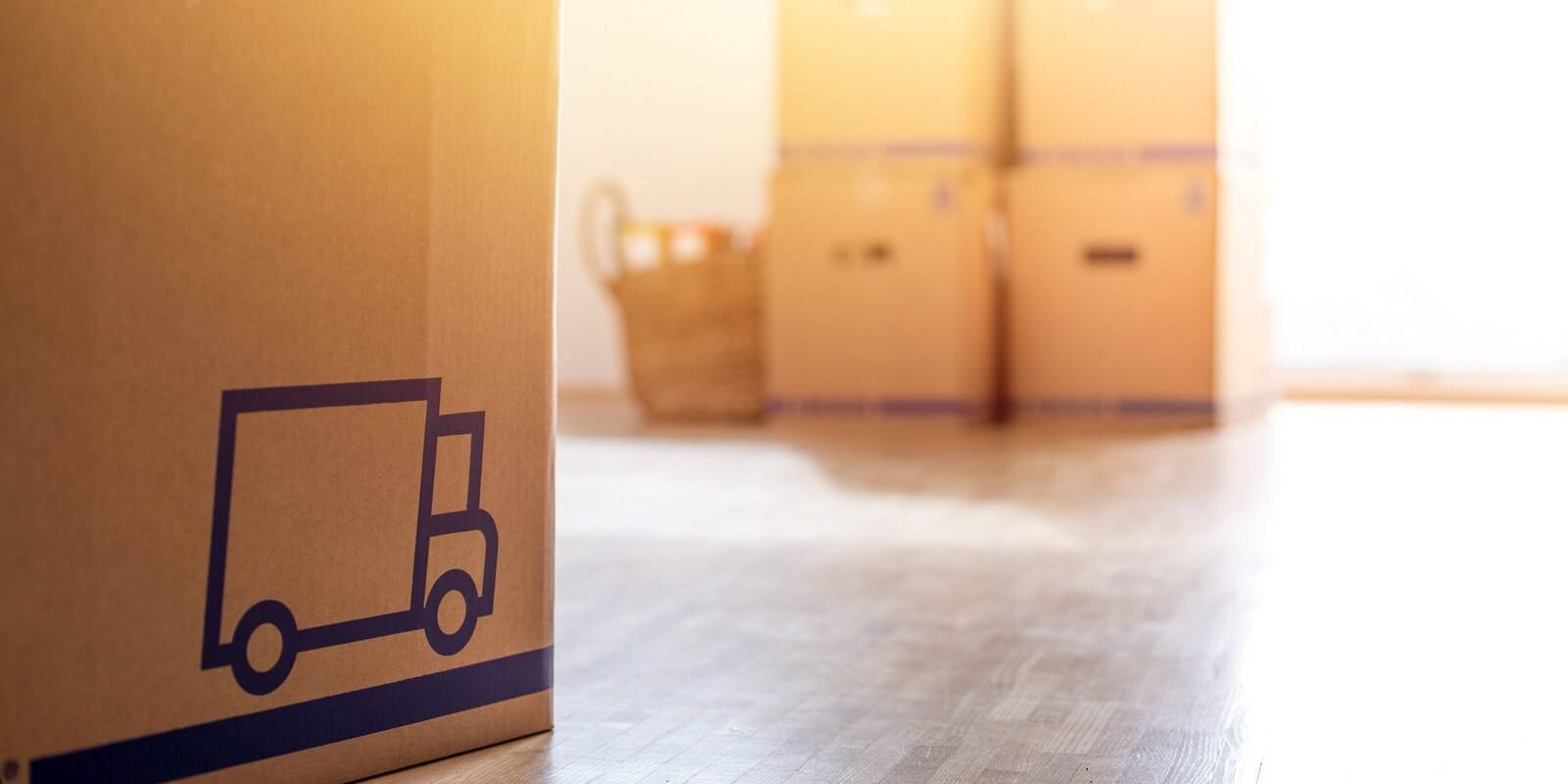 cardboard, boxes for moving into a new, clean and bright home