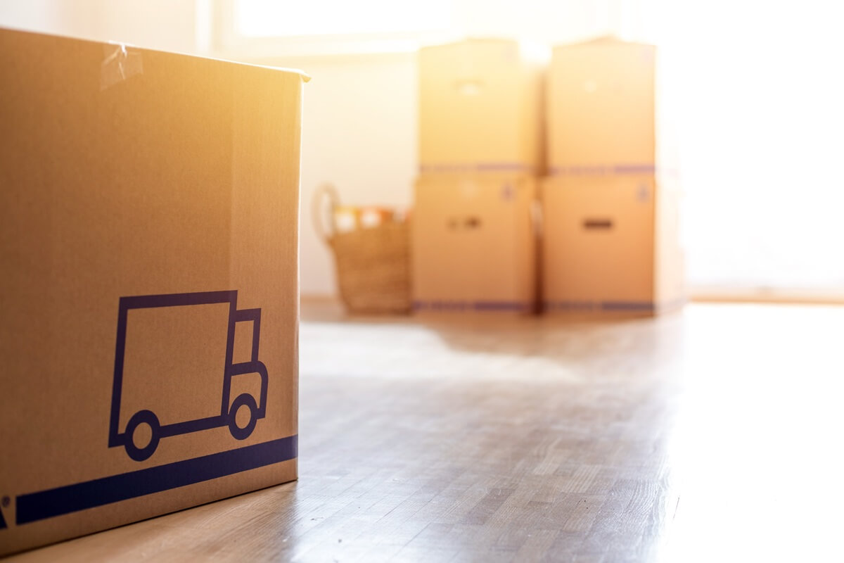 cardboard, boxes for moving into a new, clean and bright home