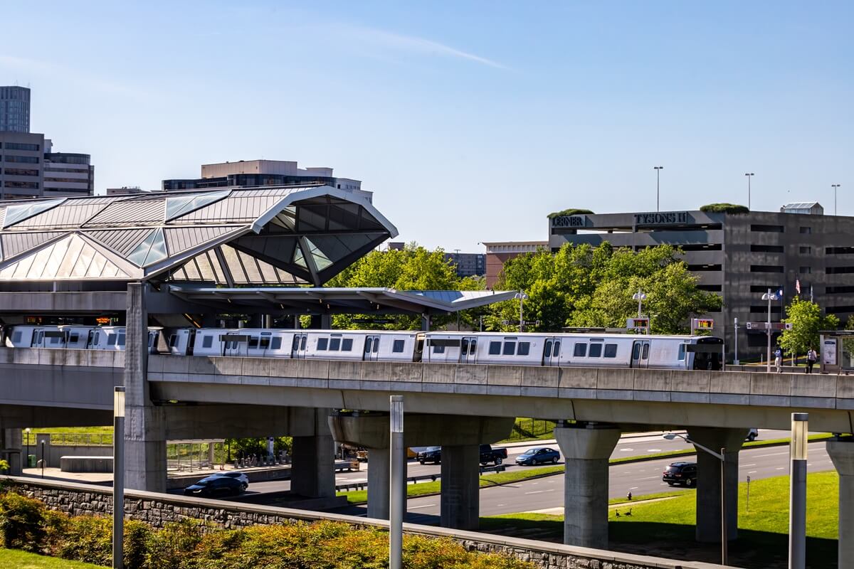 metro and skyline in Tysons Virginia