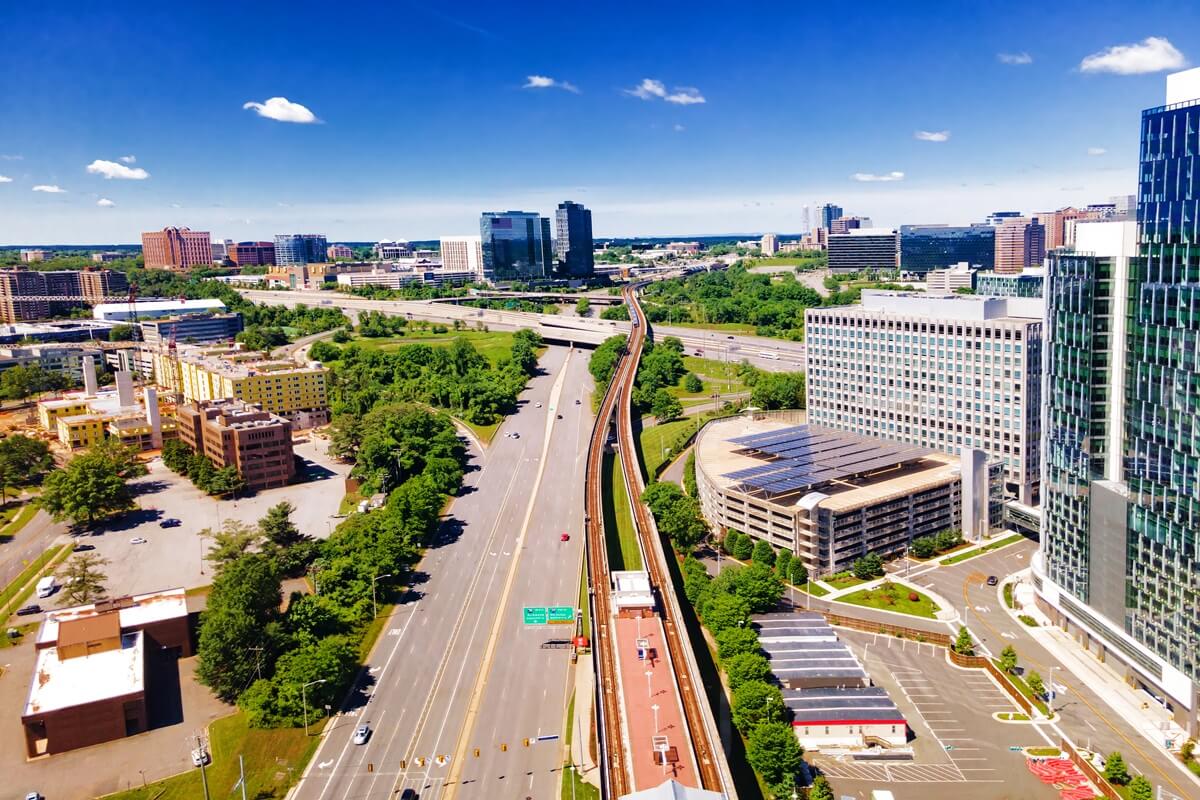 metro station at the modern buildings in tysons corner Fairfax County Virginia