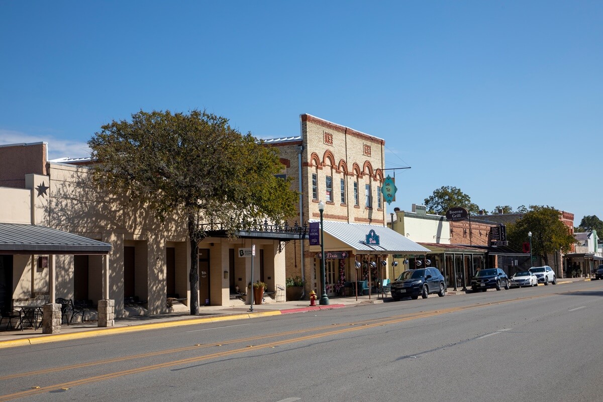 old vintage buildings in western style and decoration in Boerne, Texas, USA