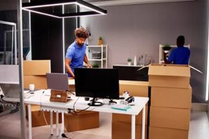 professional movers packing boxes